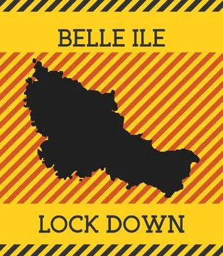 Belle Ile Lock Down Sign. Yellow island pandemic danger icon. Vector illust.. Stockillustratie
