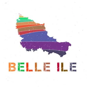 Belle Ile map design. Shape of the island with beautiful geometric waves an.. Stock Illustration