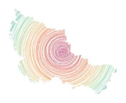 Belle Ile map filled with concentric circles. Sketch style circles in shape.. 库存插图