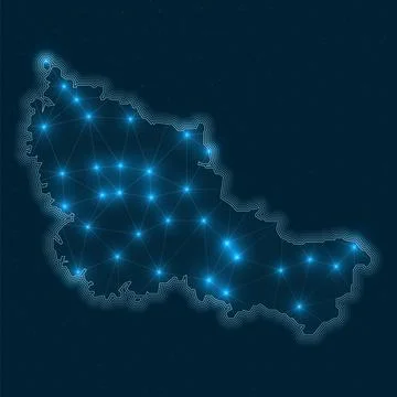 Belle Ile network map. Abstract geometric map of the island. Digital connec.. Fotos de archivo