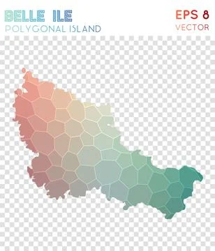 Belle Ile polygonal map, mosaic style island. Imaginative low poly style, m.. Stockillustratie
