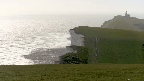 Belle Tout lighthouse on the white cliffs of the South Downs, England Stock Footage 114989953