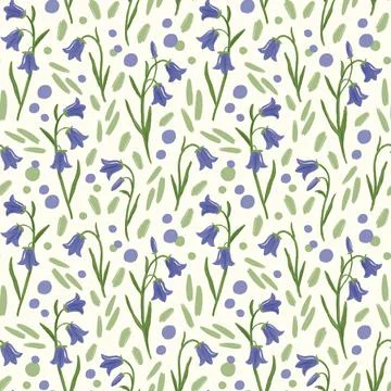 Bellflower seamless pattern. Hand drawn bluebell flowers on off white background Stock Illustration