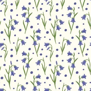 Bellflower seamless pattern. Hand drawn elegant bluebell flowers on off white Stock Illustration