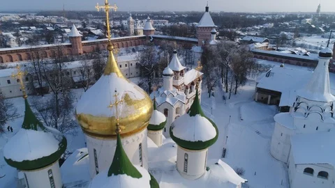 Bellfry and Cathedral of the Euthymius monastery in Suzdal, Russia Stock Footage 101092723