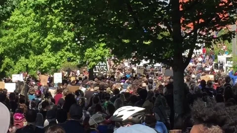 BELLINGHAM WA 06-06-20 Zoom out View of Protesters at Maritime Heritage Park Stock Footage