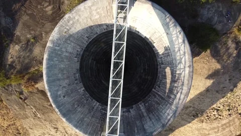 Bellmouth Overflow Dried Up, Shing Mun Resevoir, Hong Kong - Aerial Footage Stock Footage 246290834