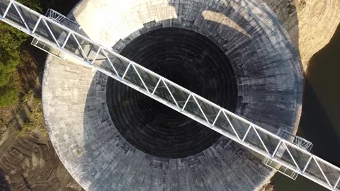 Bellmouth Overflow Dried Up, Shing Mun Resevoir, Hong Kong - Aerial Footage Stock Footage 246291028