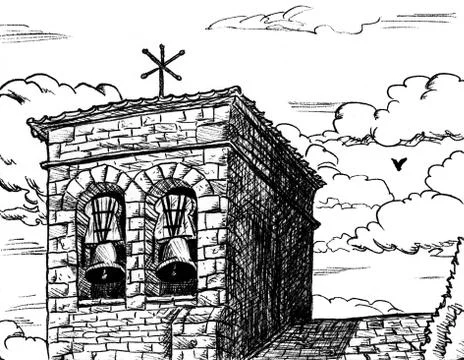 Bellow tower in gothic style from an old church Stock Illustration