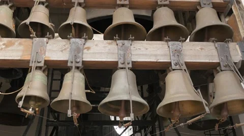 Bells at Bell Tower of St. Michael's Monastery Bells of Different Size Panorama Stock Footage 58004485