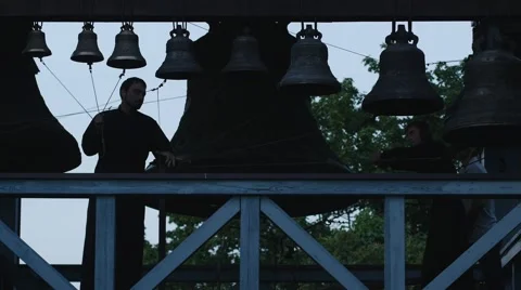 Bells of the Holy Trinity Jonah's Monastery Ukraine Kiev Mary Dormition's Day Stock Footage 58000074