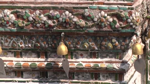 Bells, patterns, decorations on the walls of a Thai temple Stock-Footage 149234067