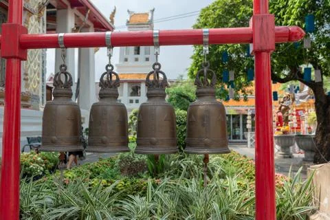 Bells on the red frame Stock Photos