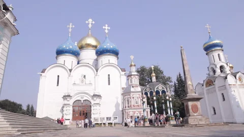 Bells ringing in St. Sergius Lavra, Sergiev Posad, Moscow region, Russia Stock Footage 85922492