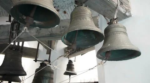 Bells striking by bell ringer in monastery Stock Footage 32495721