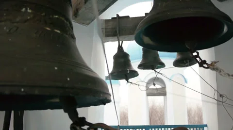 Bells striking by bell ringer in monastery Video stock 32583544