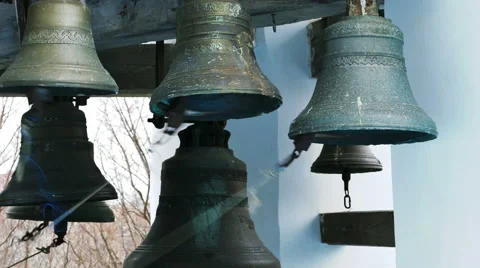 Bells striking by bell ringer in monastery Video stock 46464106