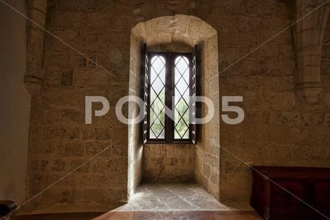 Bellver Castle inside window Palma Mallorca 1399.jpg Stock Photos