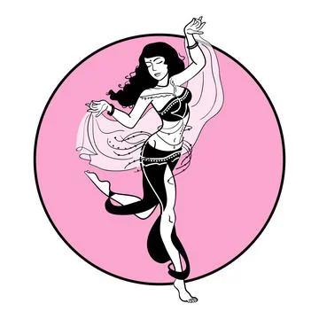 Belly dancer. Illustration of belly dance woman in hand drawn style. Illustrazione stock