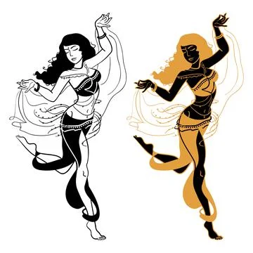 Belly dancer. Illustration of belly dance woman in hand drawn style. Stock Illustration