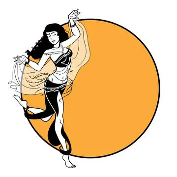 Belly dancer. Illustration of belly dance woman in hand drawn style. Stock Illustration