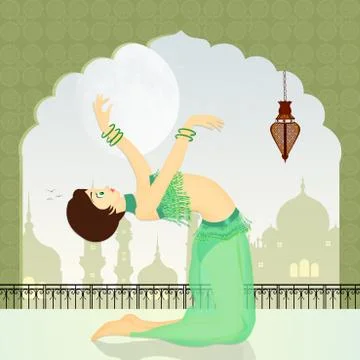 Belly dancer in the Mosque Stock Illustration