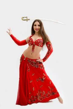 Belly dancer in red Foto stock