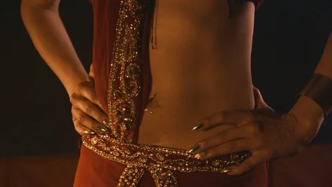 Belly dancer slow motion, warm oriental mood with smoke Stock Footage 91497620