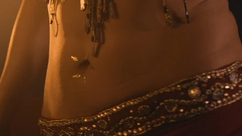 Belly dancer slow motion, warm oriental mood with smoke Stock Footage 91498215