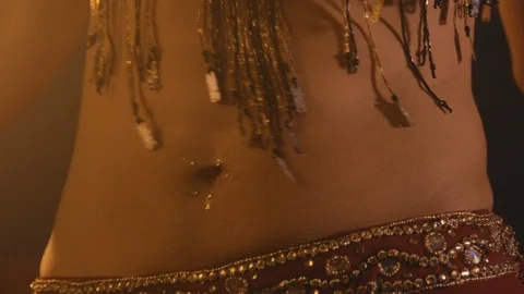 Belly dancer slow motion, warm oriental mood with smoke Stock Footage 91498253