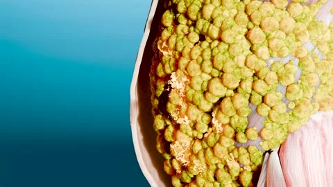 Belly fat burning process under the skin with realistic cross section Stock Footage 319438590