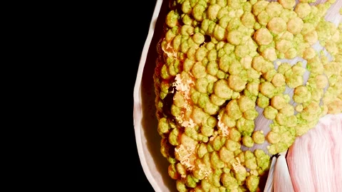 Belly fat burning process under the skin with realistic cross section of layers Stock Footage 319438607