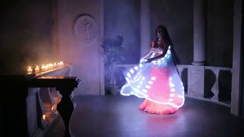 Bellydancer with led light butterfly Stock Footage 80129990