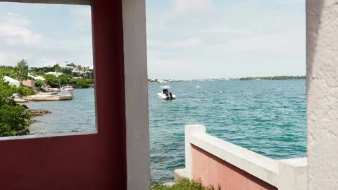 Belmount Ferry dock looking over Bermuda's Great Sound. Stock Footage 245448197