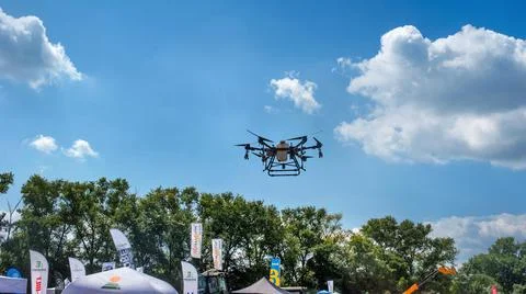 Belogorye, Khmelnytsky region, UKRAINE - August 19, 2021: drone fertilizer sp Stock Photos