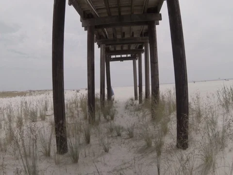 Below a Beach Pier Stockbeeldmateriaal 77575419