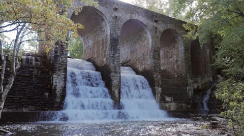 Below Byrd Creek Dam Waterfall Cascade Ancient Aqueduct Static Video stock 55638417