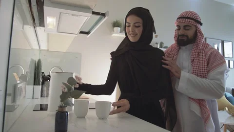 Below view a beautiful young married couple an Arab sheikh and his wife Stock Footage 113749540