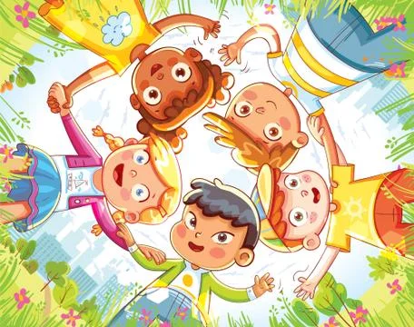 Below view of children embracing each other Stock Illustration