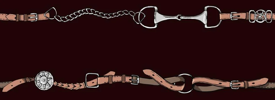 Belt border or frame with bit, leather horse riding tack tool on black Stock Illustration