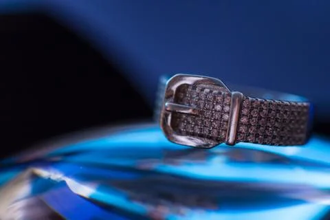 Belt clasp shape sliver ring with zircons Stock Photos