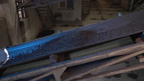 A belt conveyor is actively transporting materials in an industrial environment Stock Footage 314793469