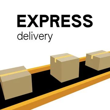 Belt conveyor with carton boxes. Vector EPS 10. Logistic, colored illustration Stock Illustration