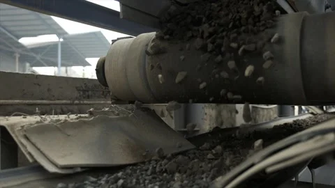 Belt Conveyor, Cold Elevator and hopper to supply cold aggregate from cold Stock Footage 255334388