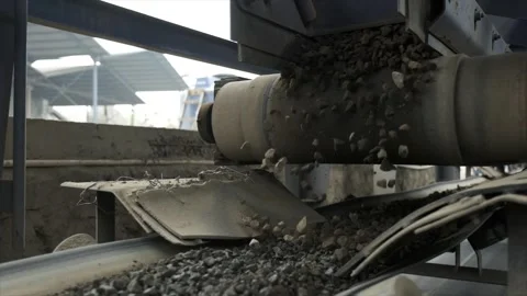 Belt Conveyor, Cold Elevator and hopper to supply cold aggregate from cold Stock Footage 255334572