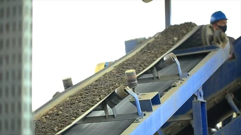 Belt Conveyor, Cold Elevator and hopper to supply cold aggregate from cold Stock Footage 256299309