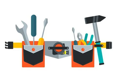 Belt with tools. Conceptual image of tools for repair. Stock Illustration