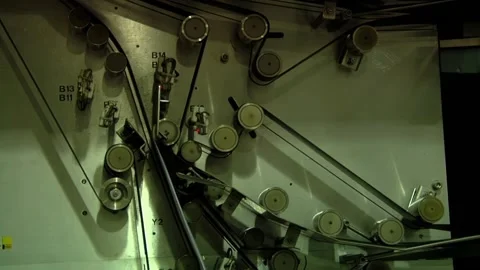 Belts and Rollers Moving Mail Inside Automated Postal Sorting Machine Stock Footage 154876608