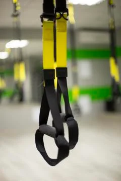 Belts of training equipment, Black loop of functional training equipment on a Stock Photos