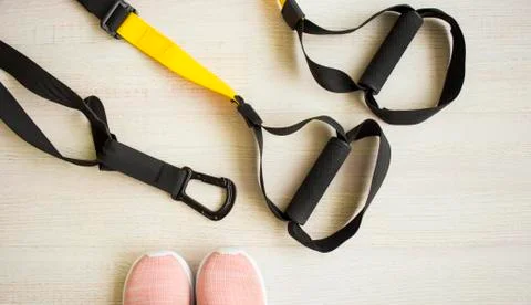 Belts of training equipment, Black loop of functional training equipment on a Stock Photos
